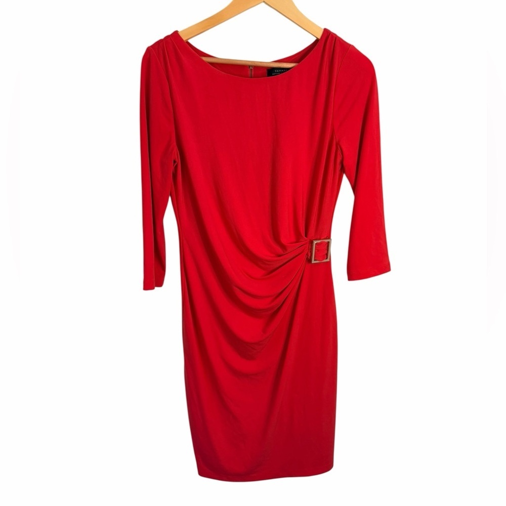 Tahari Arthur S. Levine Red Gathered Waist Sheath Dress Career Women’s Sz 8